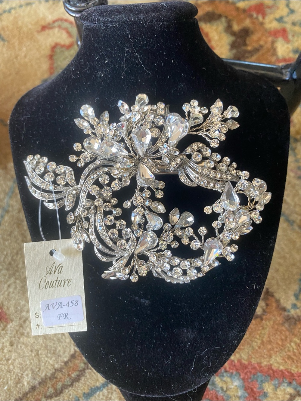 Ava Couture Crystal Floral Bridal Hairpiece - Clear Rhinestones
